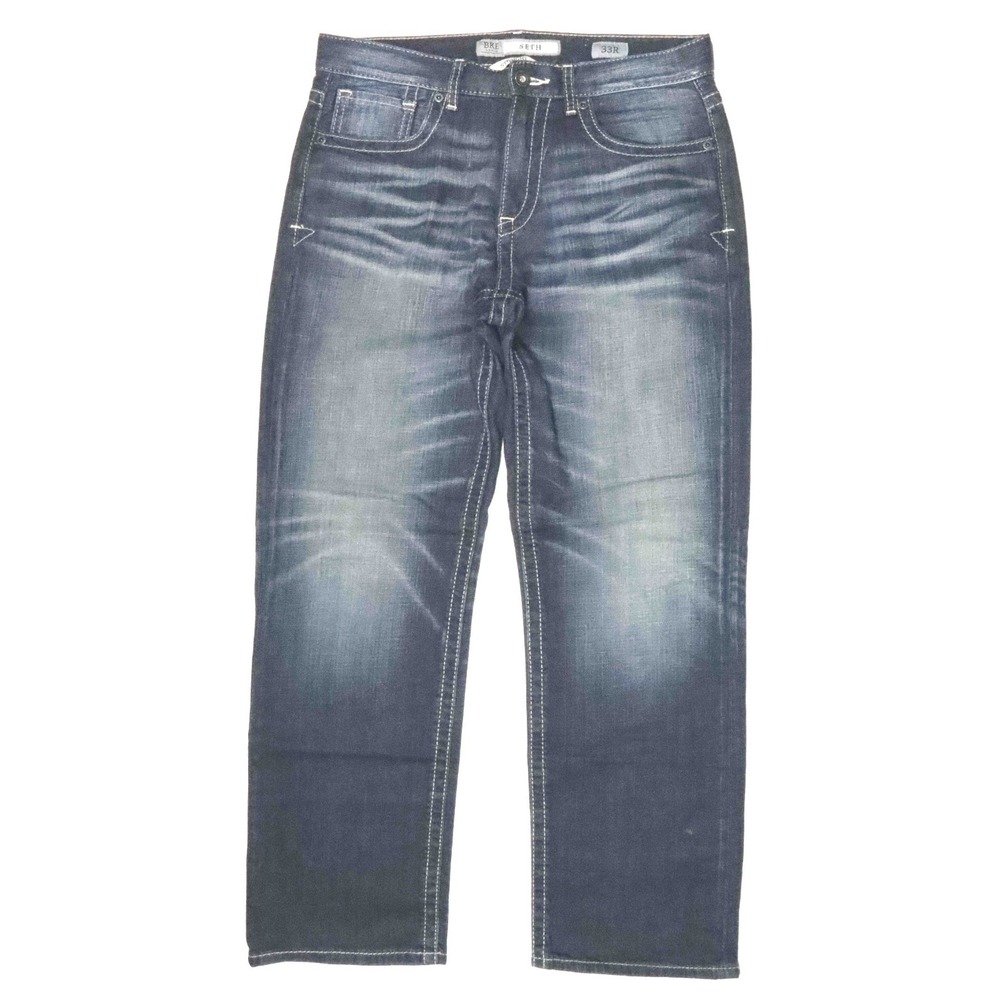 BKE Seth Blue Straight Leg Denim Wiskered Classic Jeans Mens Size 33x31